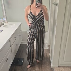 Striped Black and Tan Jumpsuit